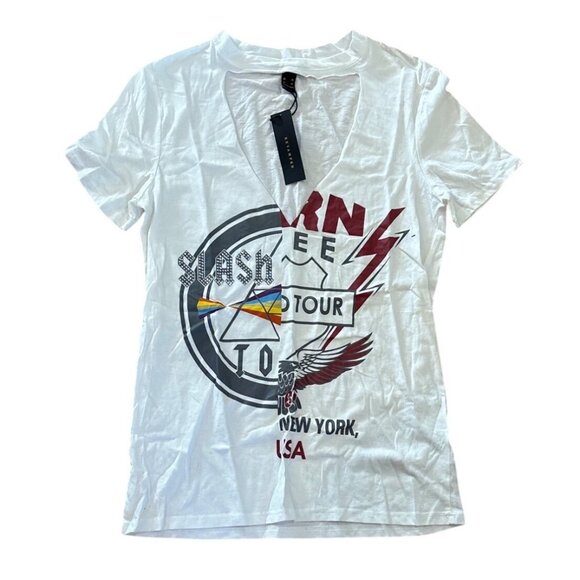 Revamped Slash Tour T Shirt New York Womens V-Neck Graphic Tee White Medium NEW - Picture 1 of 8